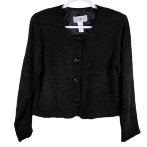 Dress Barn Green Textured Chenille Scoop Neck Long Sleeve Button Up Cardigan